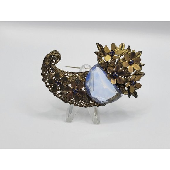 Early Antique Faceted Glass Floral Huge Cornucopia Brooch (A183)